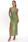Sharisa High Slit Halter Maxi Dress Green