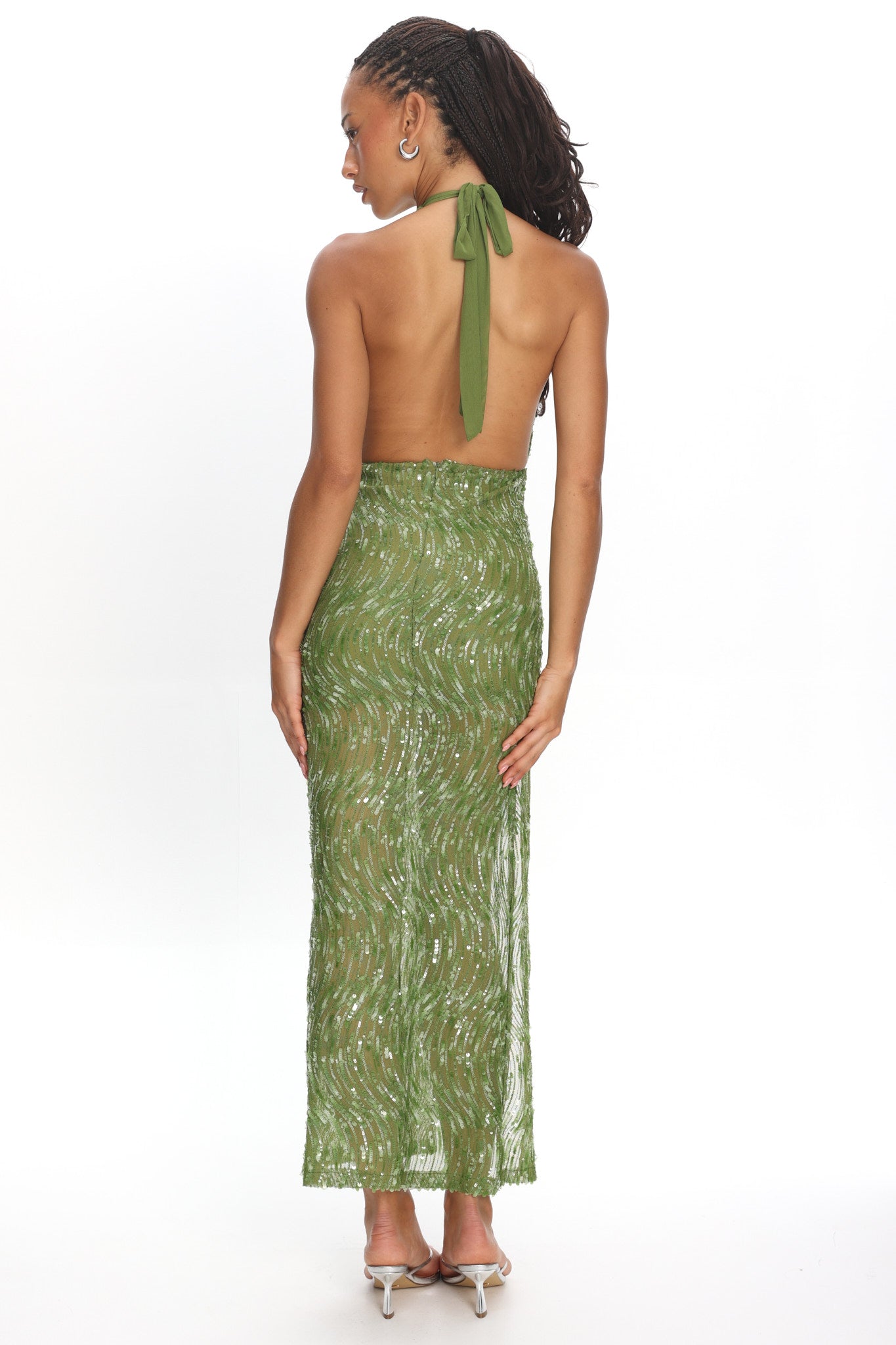 Sharisa High Slit Halter Maxi Dress Green
