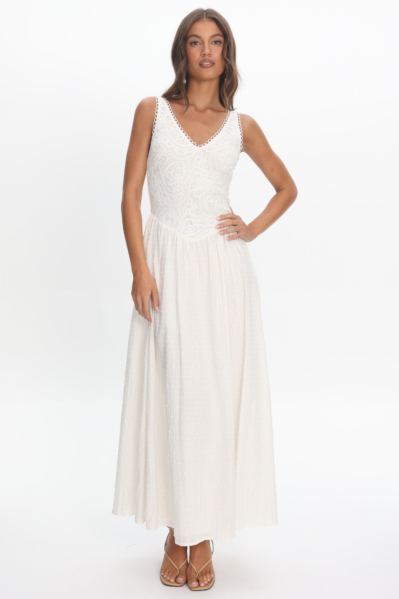 Siena Lace Bodice Maxi Dress White