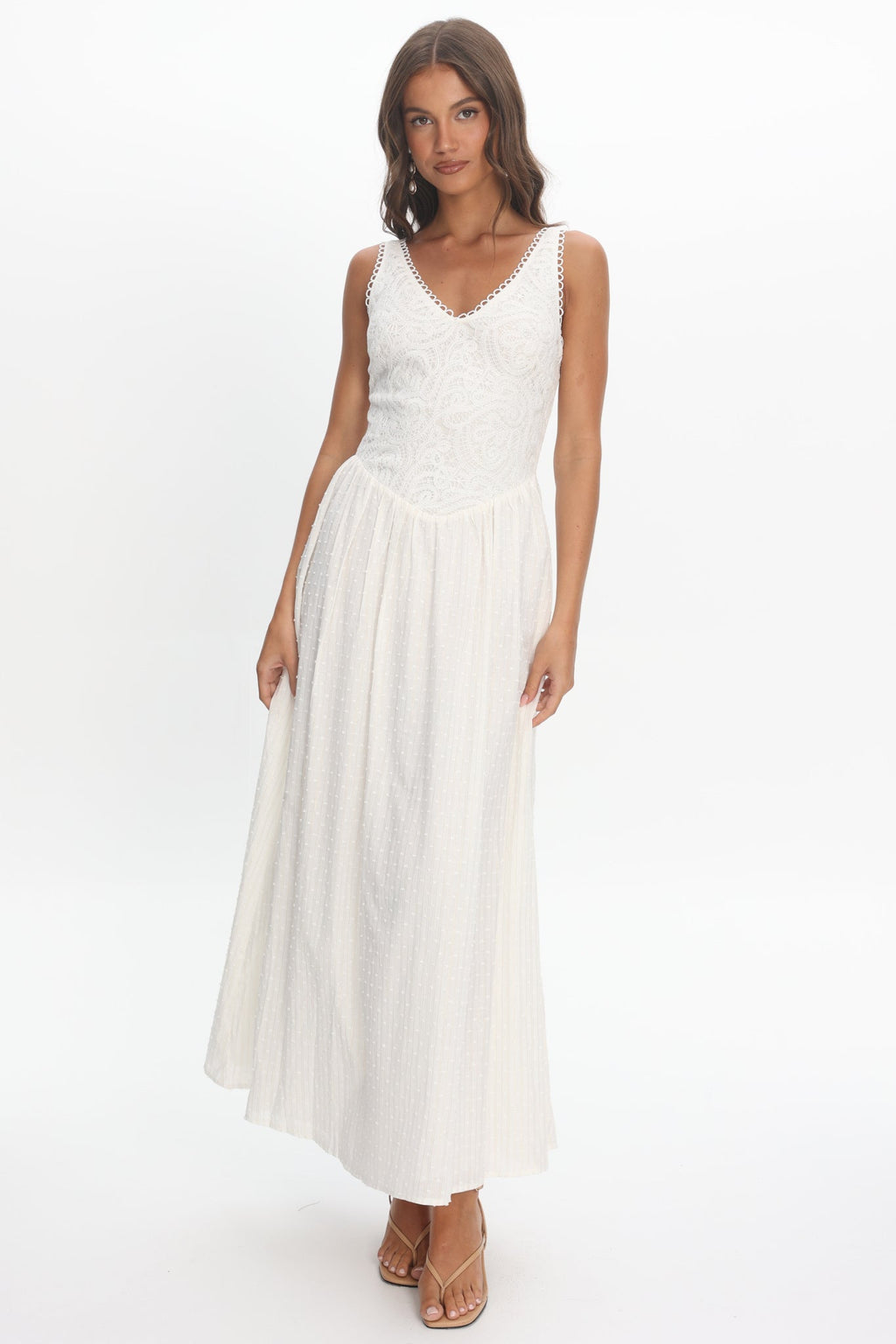 Siena Lace Bodice Maxi Dress White
