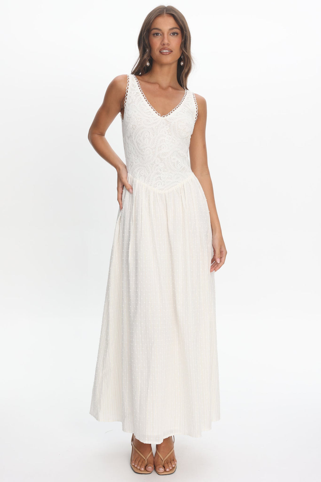 Siena Lace Bodice Maxi Dress White