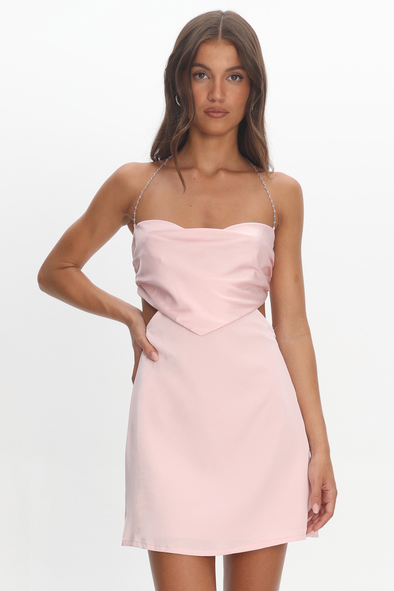 Keke Bead Strap Cut-Out Mini Dress Blush