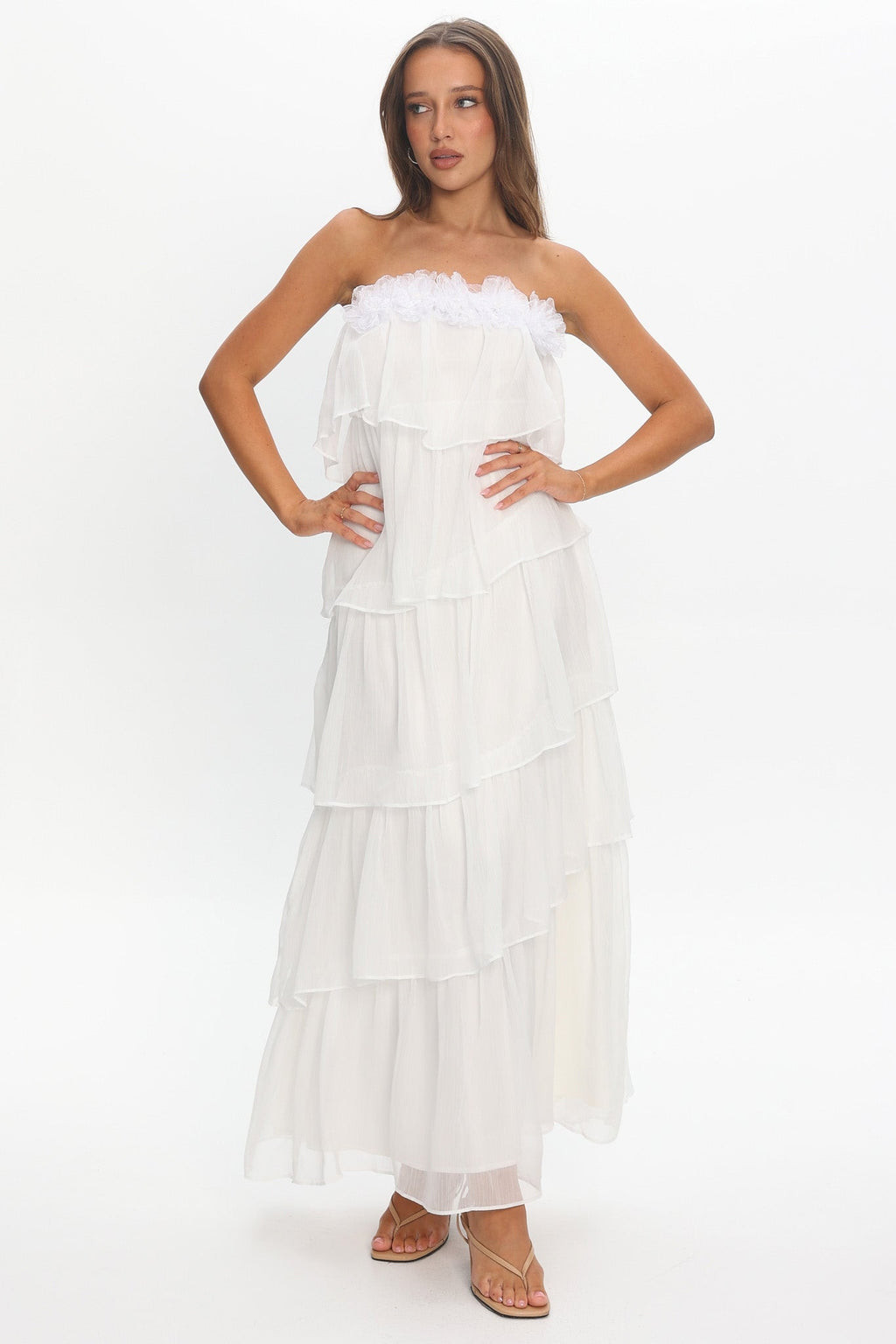 It's Time Tiered Ruffle Maxi Dress Ivory
