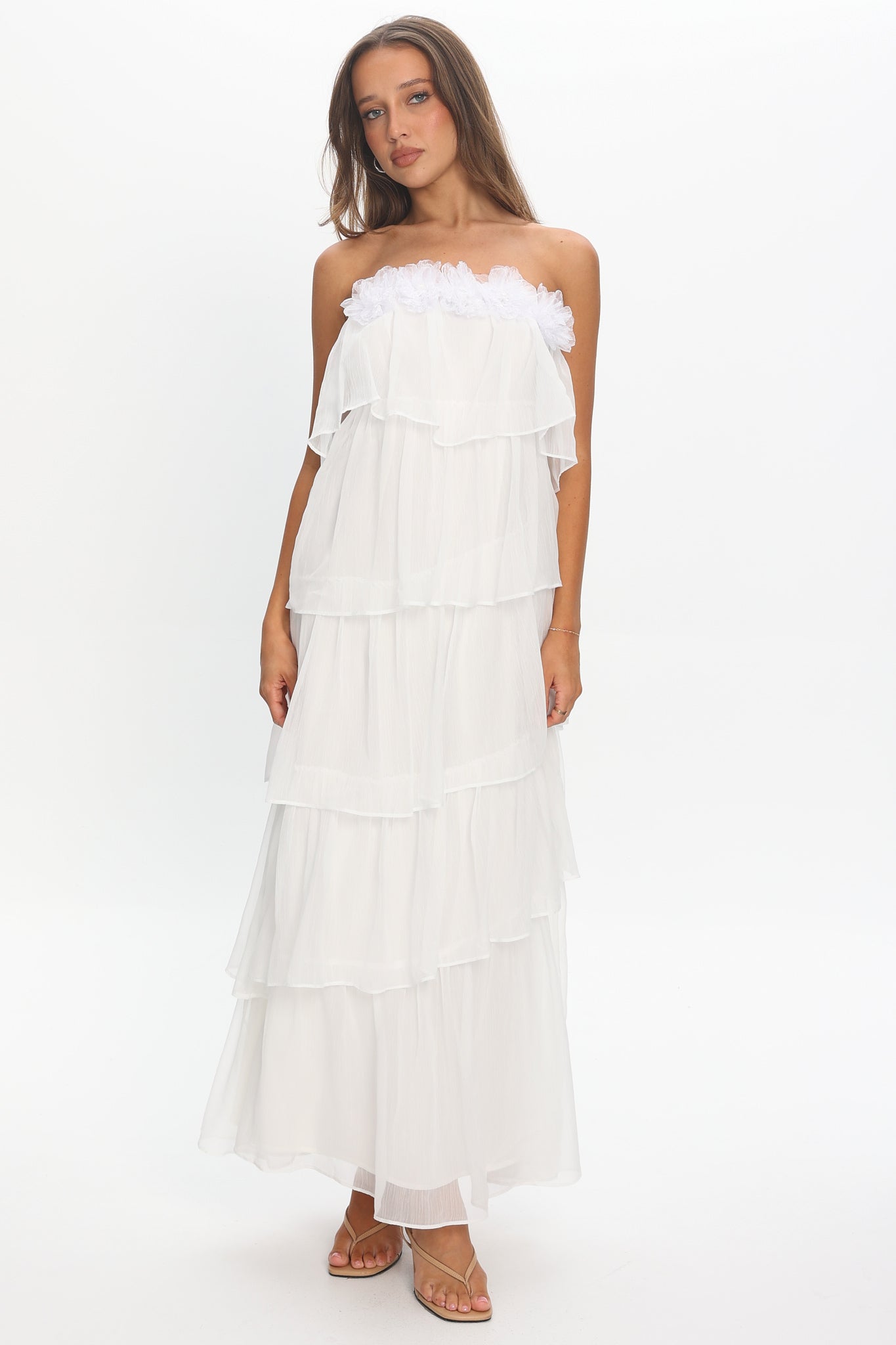 It's Time Tiered Ruffle Maxi Dress Ivory