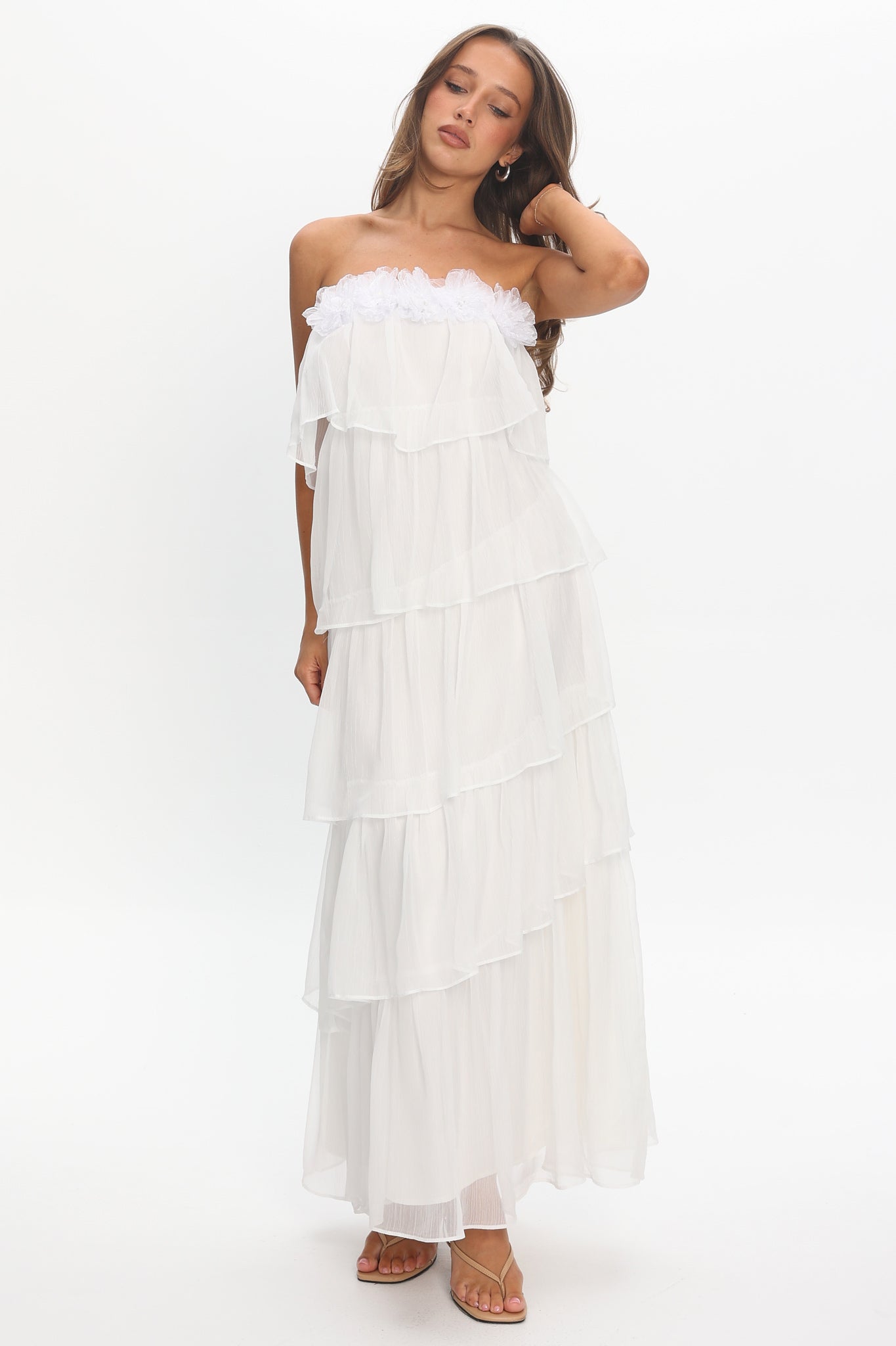 It's Time Tiered Ruffle Maxi Dress Ivory