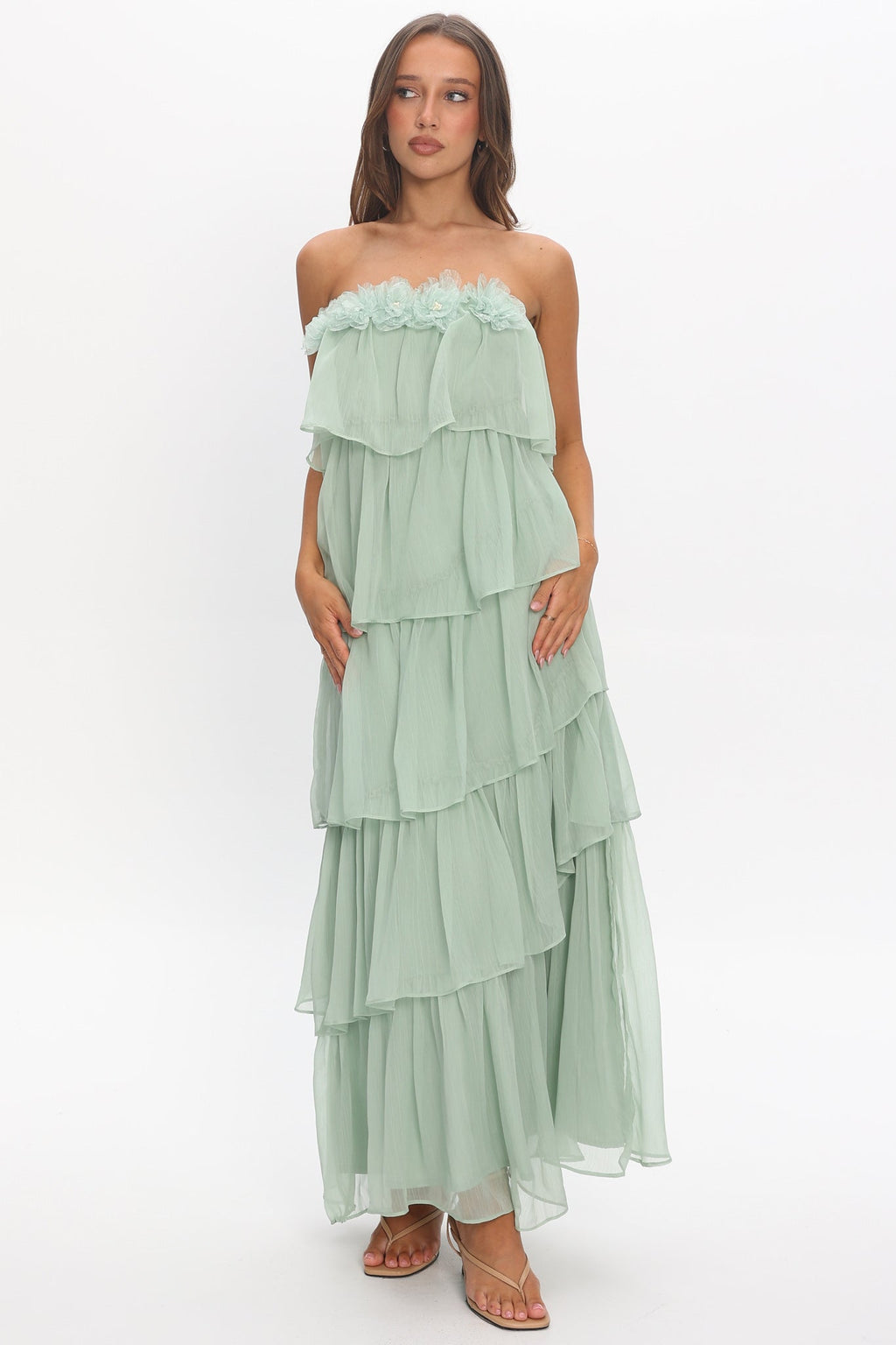 It's Time Tiered Ruffle Maxi Dress Sage