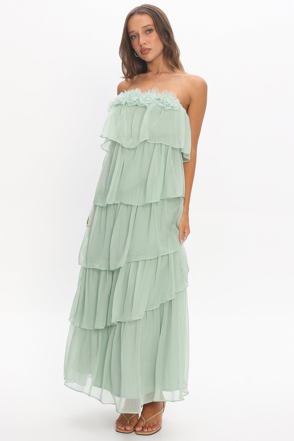 It's Time Tiered Ruffle Maxi Dress Sage