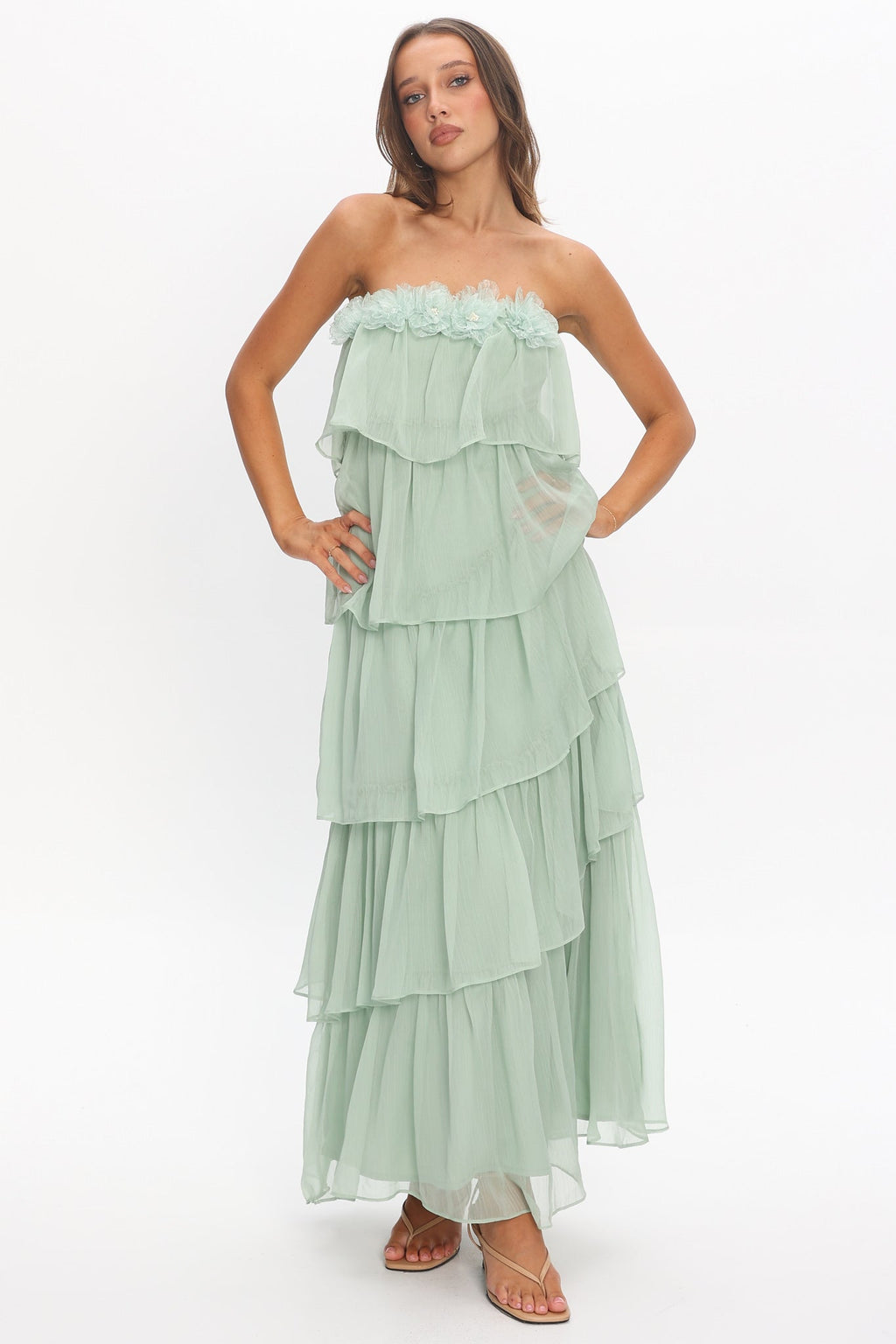 It's Time Tiered Ruffle Maxi Dress Sage