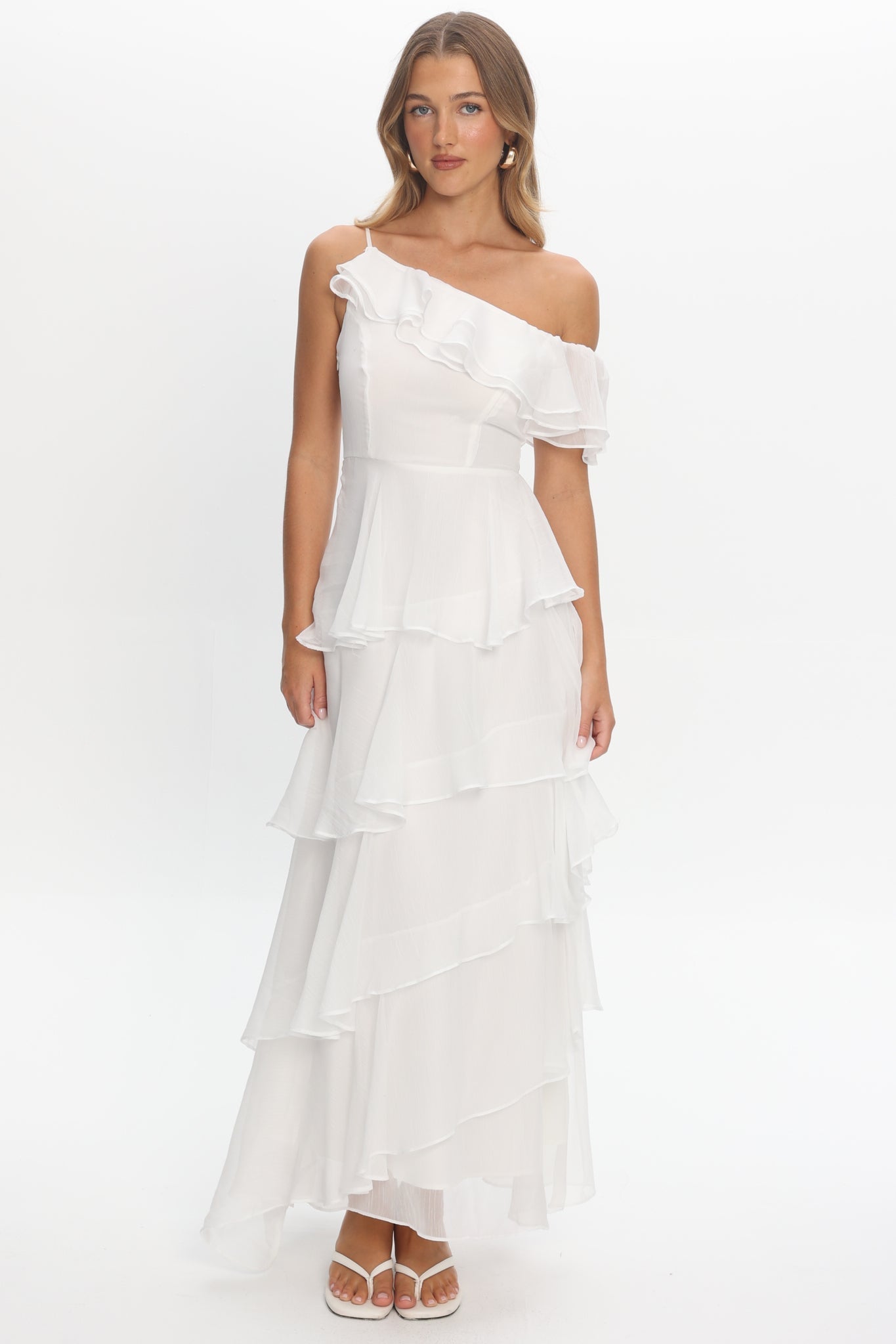 Elizaveta One-Shoulder Tiered Maxi Dress Ivory