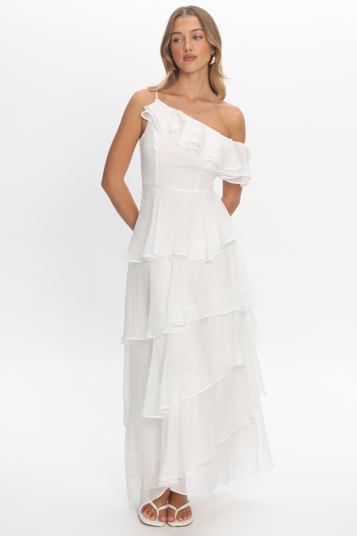Elizaveta One-Shoulder Tiered Maxi Dress Ivory