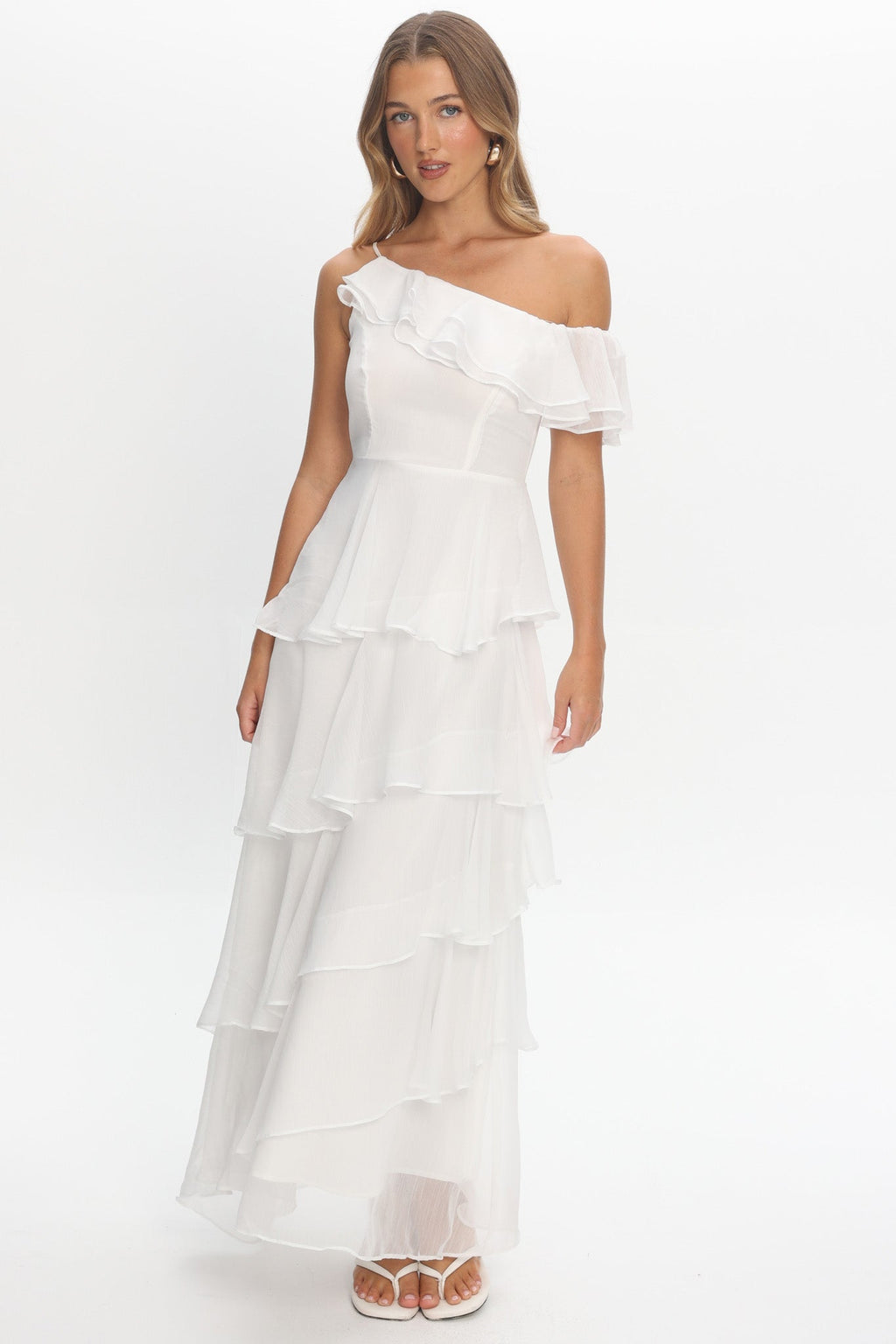 Elizaveta One-Shoulder Tiered Maxi Dress Ivory