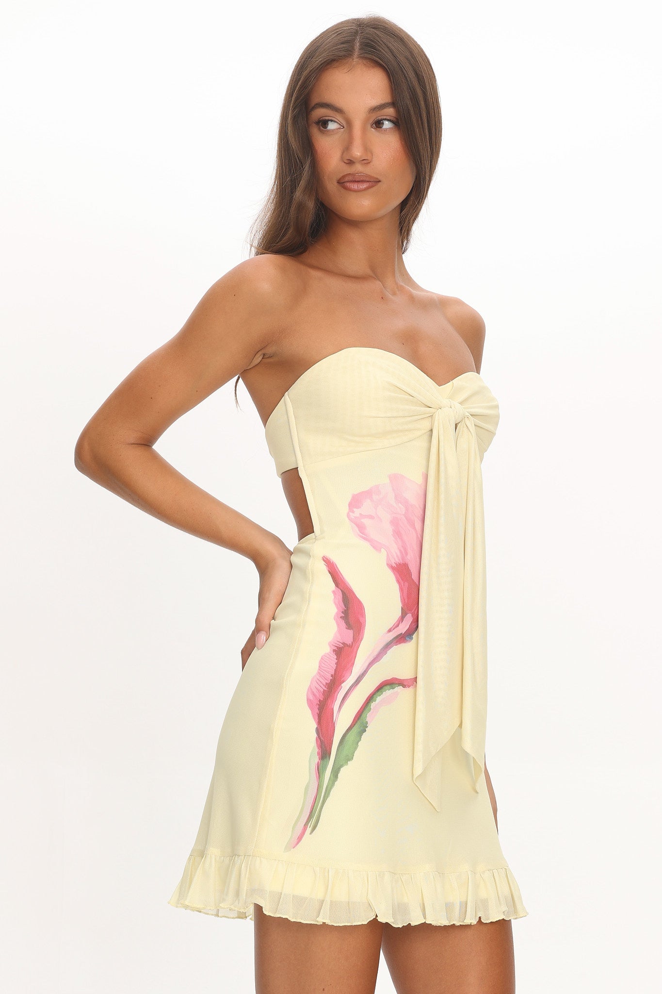 Evandra Sweetheart Neckline Strapless Mini Dress Lemon