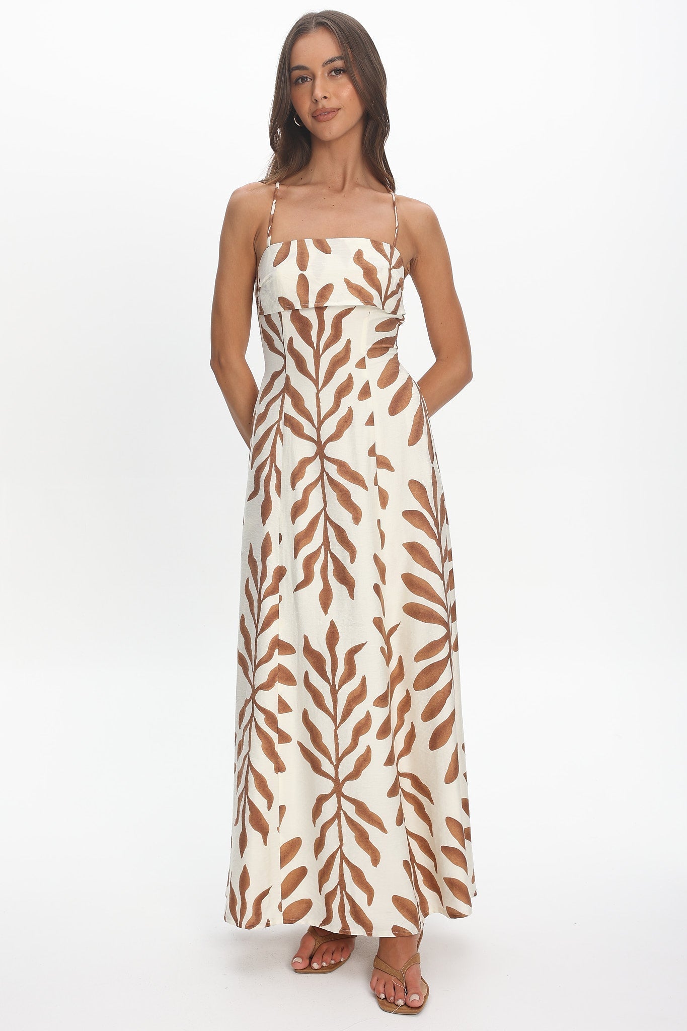 Mariana Strappy Back Maxi Dress Print Cream