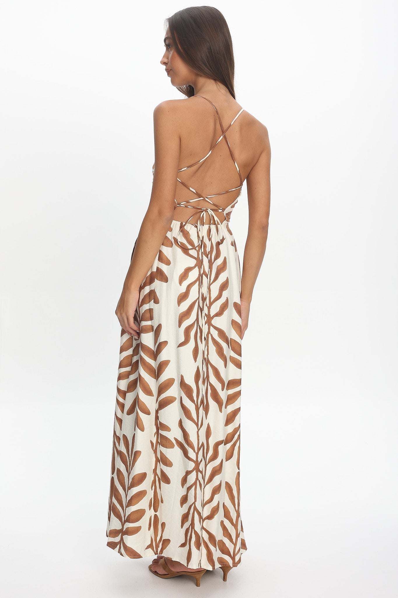 Mariana Strappy Back Maxi Dress Print Cream