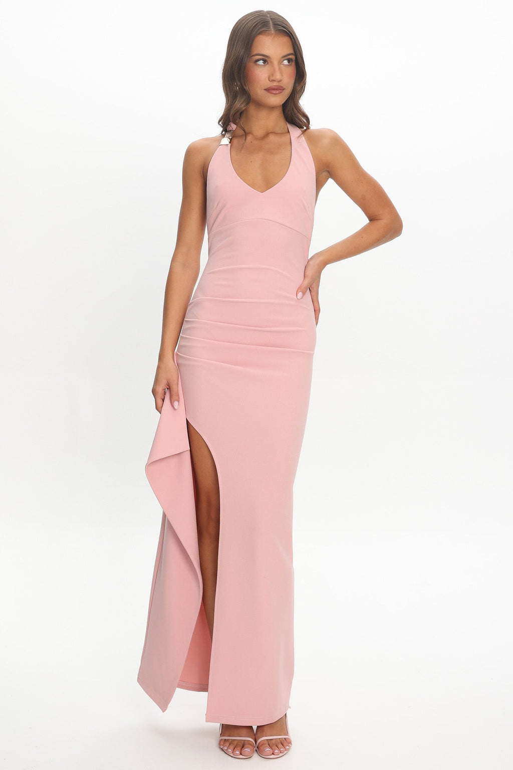 For The Lovers Side Split Halter Maxi Dress Blush