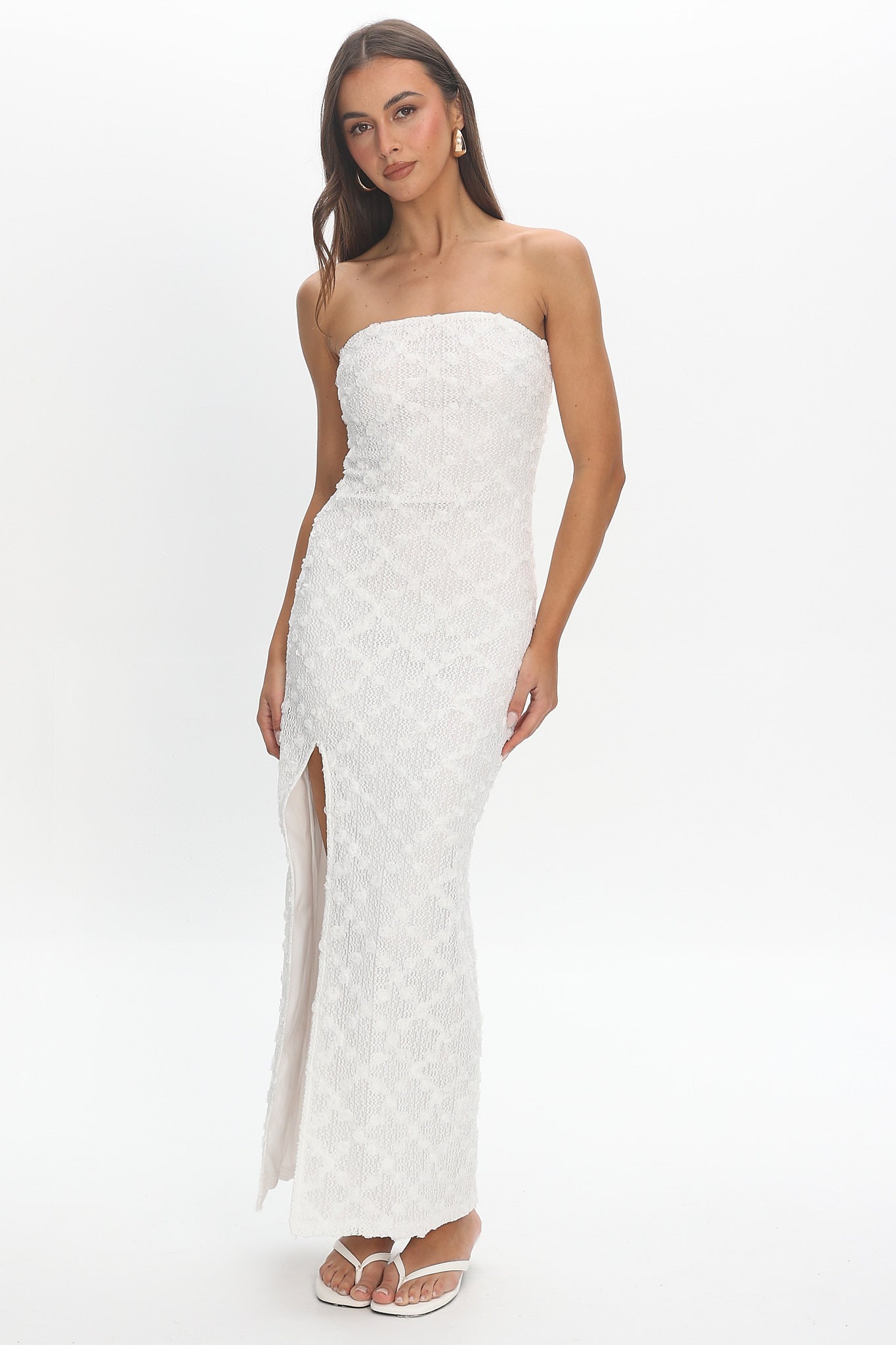 Sancia Front Split Maxi Dress White