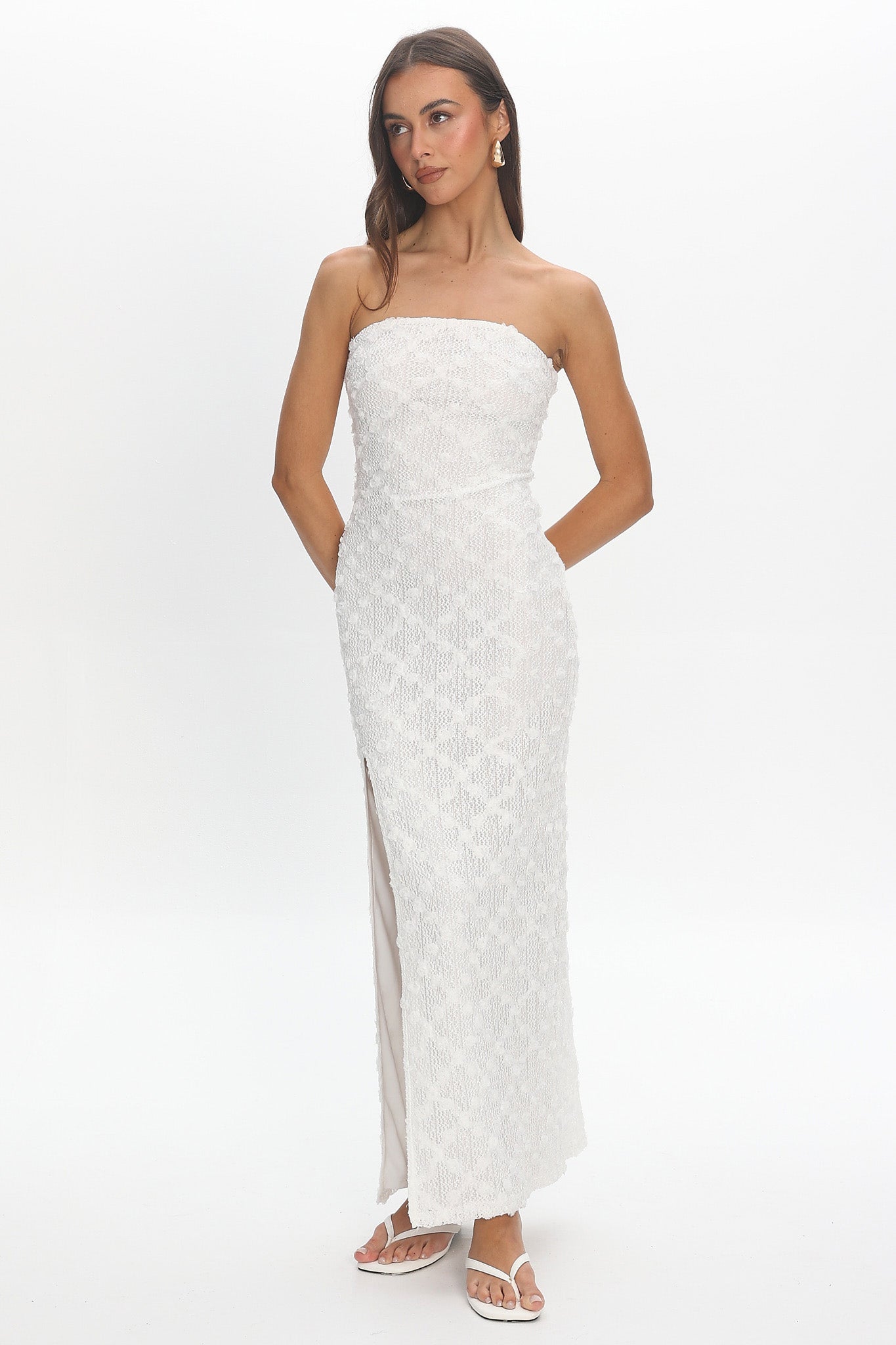 Sancia Front Split Maxi Dress White