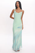 Astoria Asymmetric Cowl Neckline Maxi Dress Abstract Mint