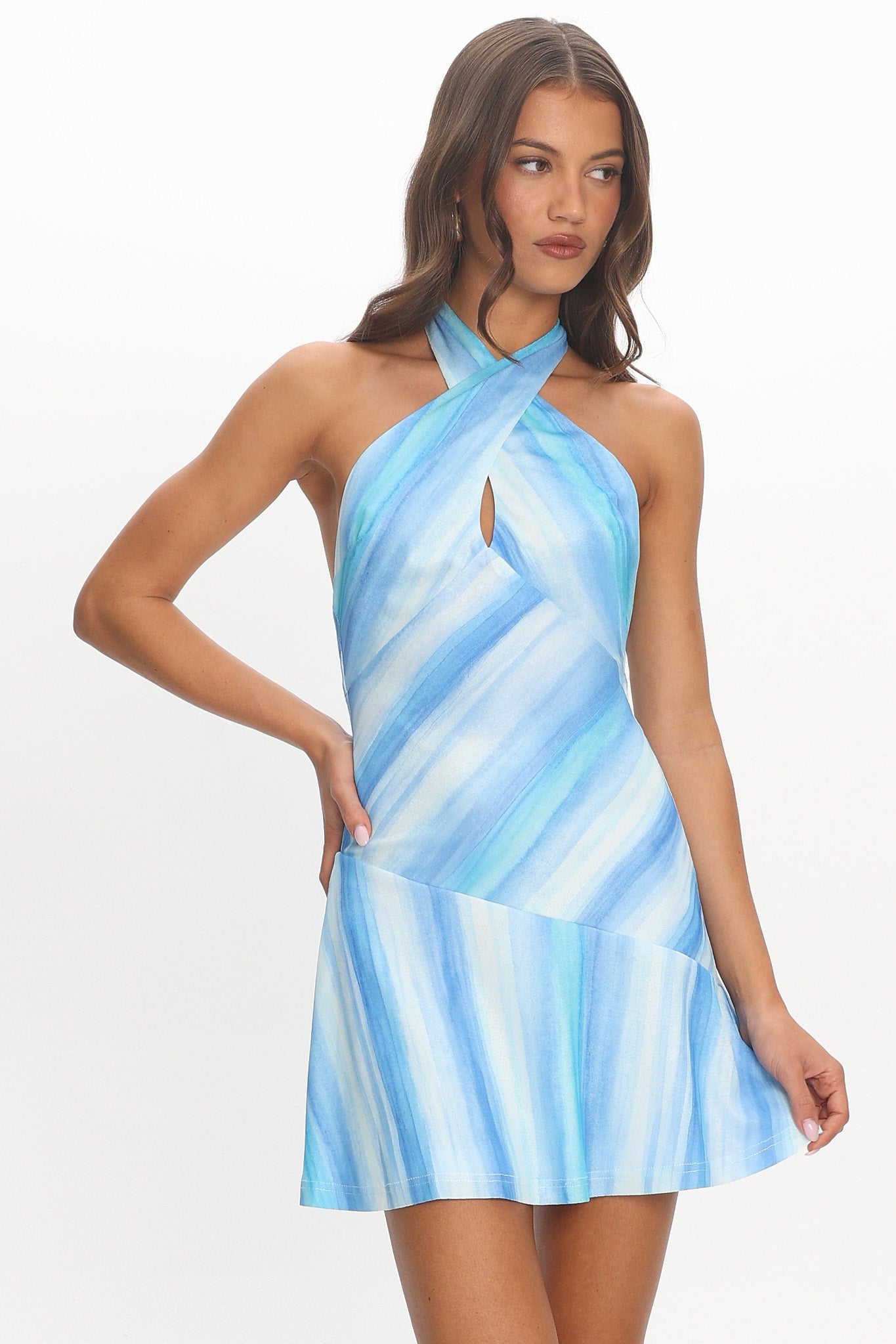 Esta Halterneck Mini Dress Ocean
