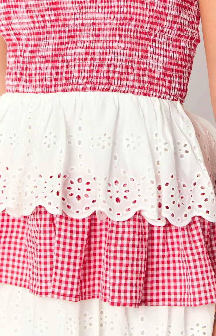 Rosealie Red And White Strapless Mini Dress