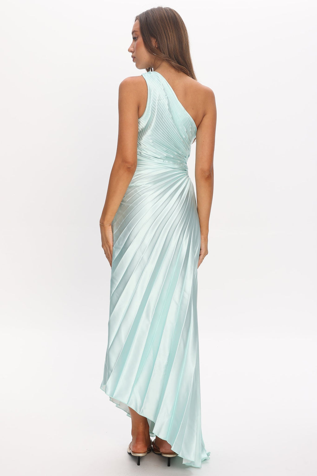 Amelie One-Shoulder Accordion Pleat Maxi Dress Hibiscus Mint