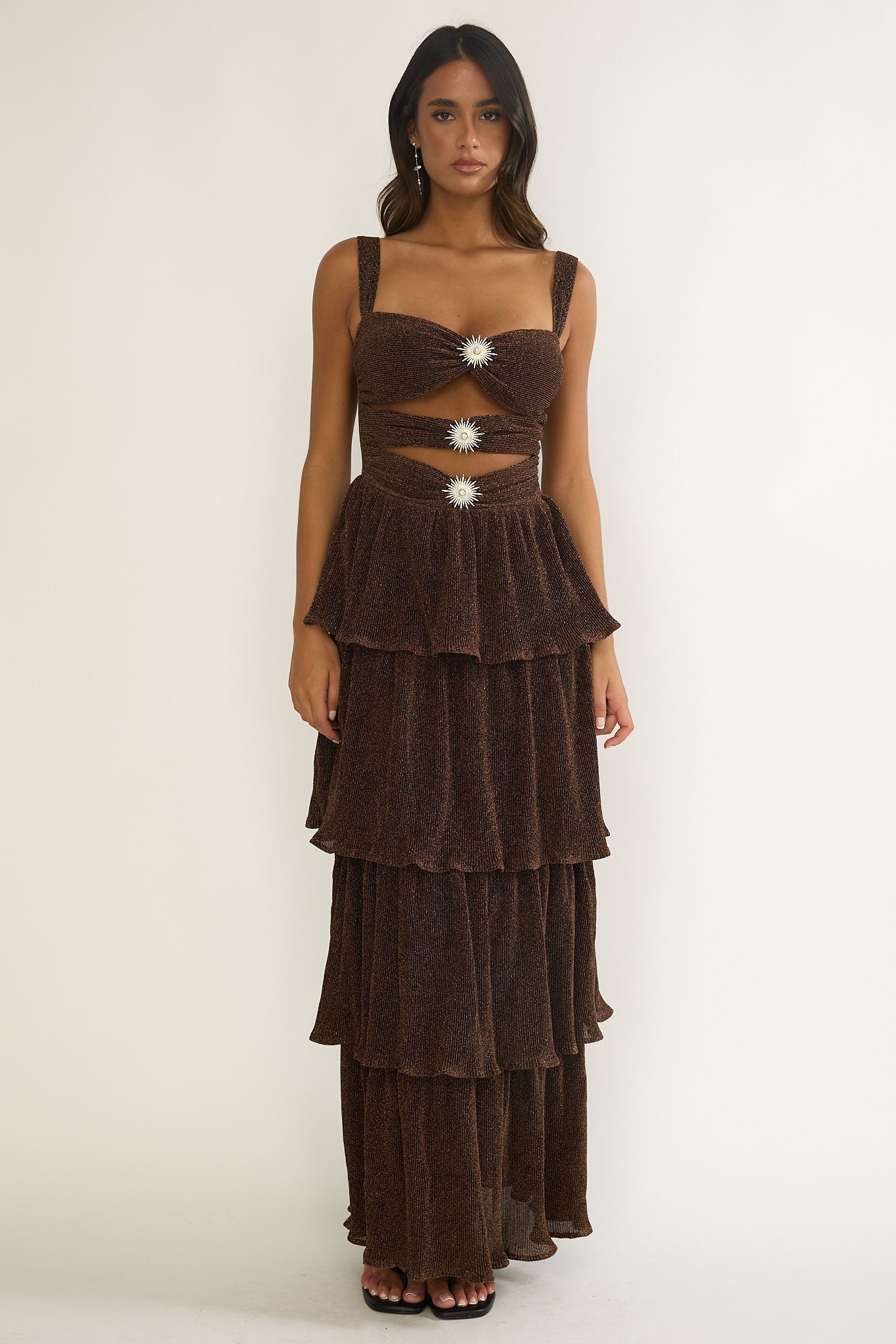 Ceylon Cut-Out Bodice Layered Maxi Dress Bronze