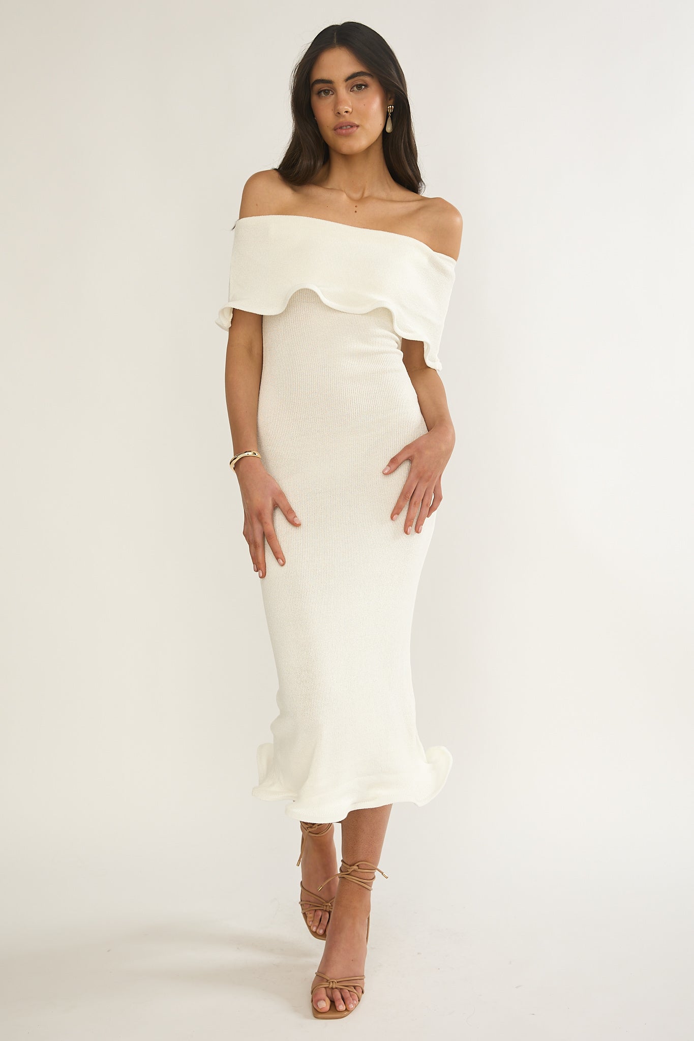 Rayna Off-Shoulder Midi Dress Ivory