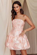 Monti Strapless Bubble Hem Mini Dress Embroidered Blush