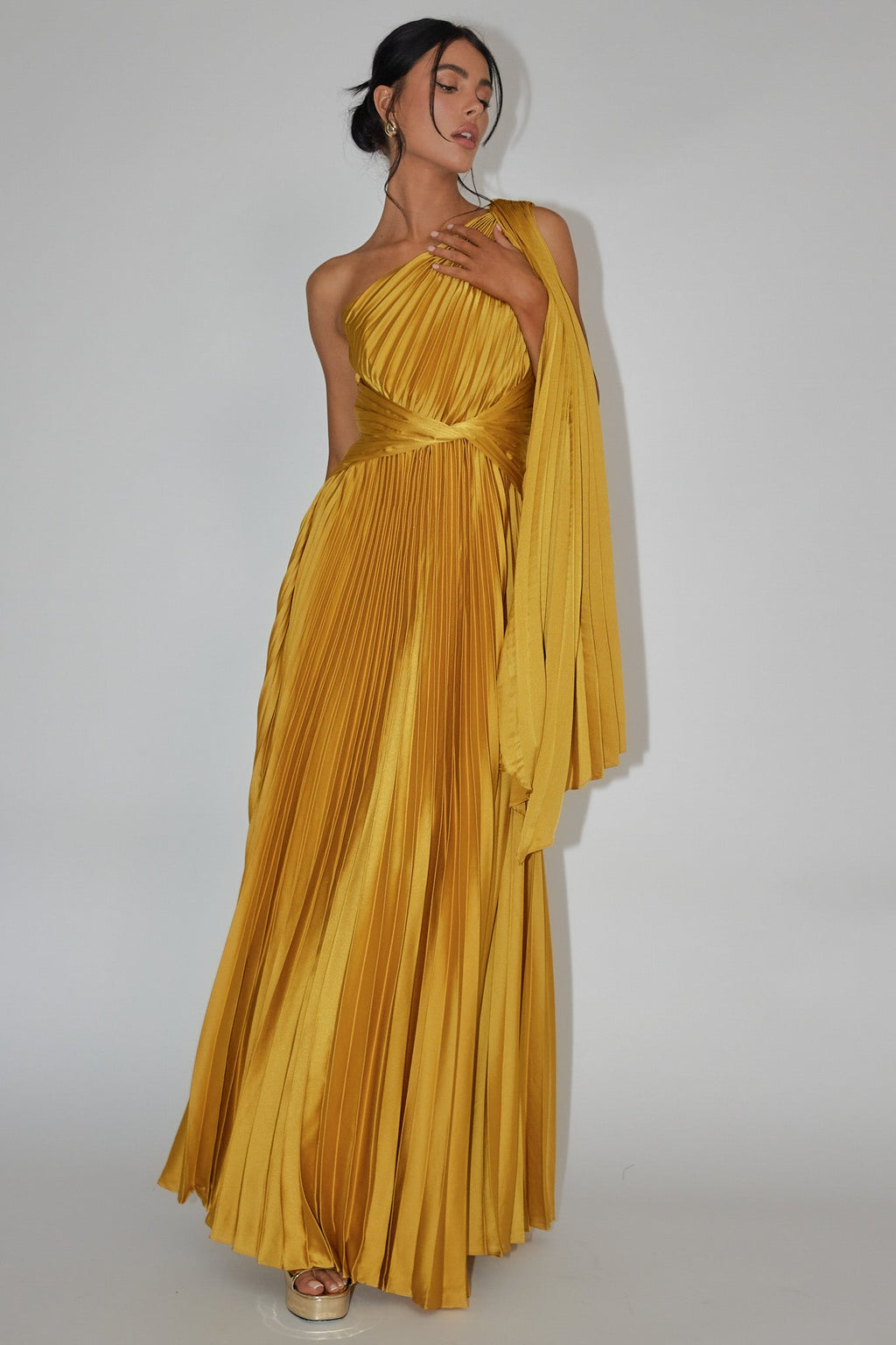 Laxmi Accordion Pleat Maxi Dress Moss