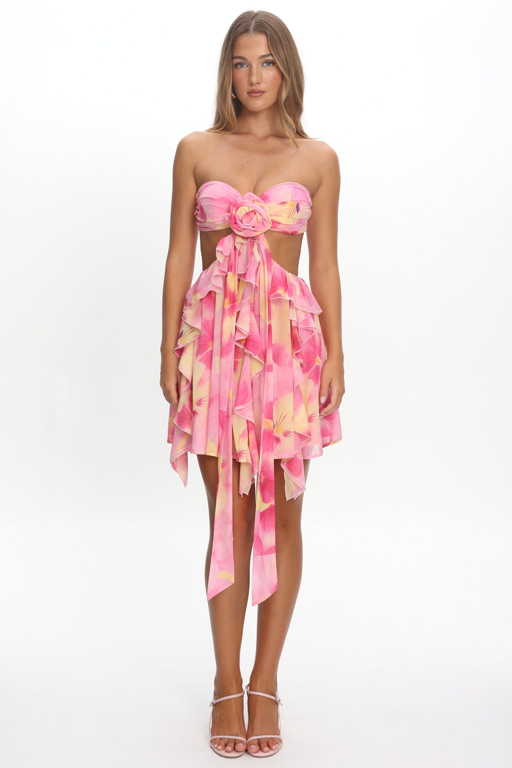 Santiago Cut-Out Ruffle Mini Dress Print Pink