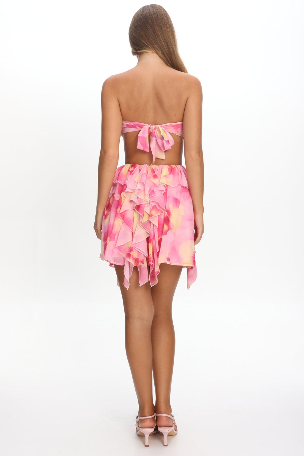 Santiago Cut-Out Ruffle Mini Dress Print Pink
