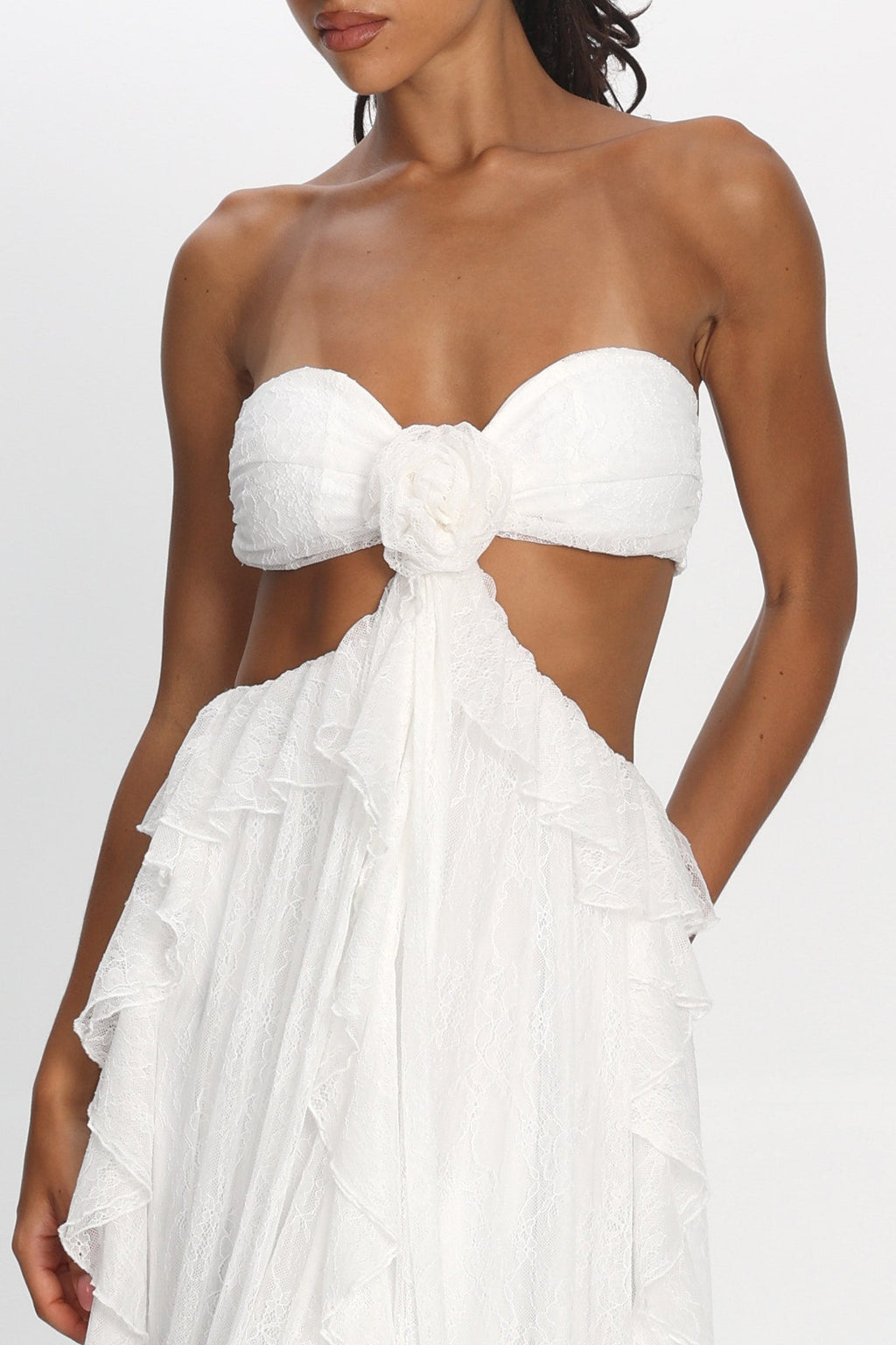 Santiago Cut-Out Ruffle Dress Lace White