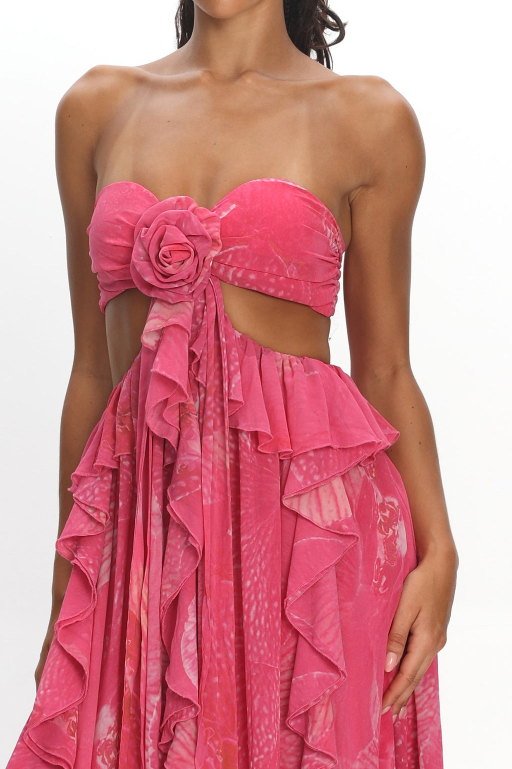 Santiago Cut-Out Ruffle Maxi Dress Print Pink