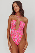 Theia Halterneck One Peice Swimsuit Pink Floral