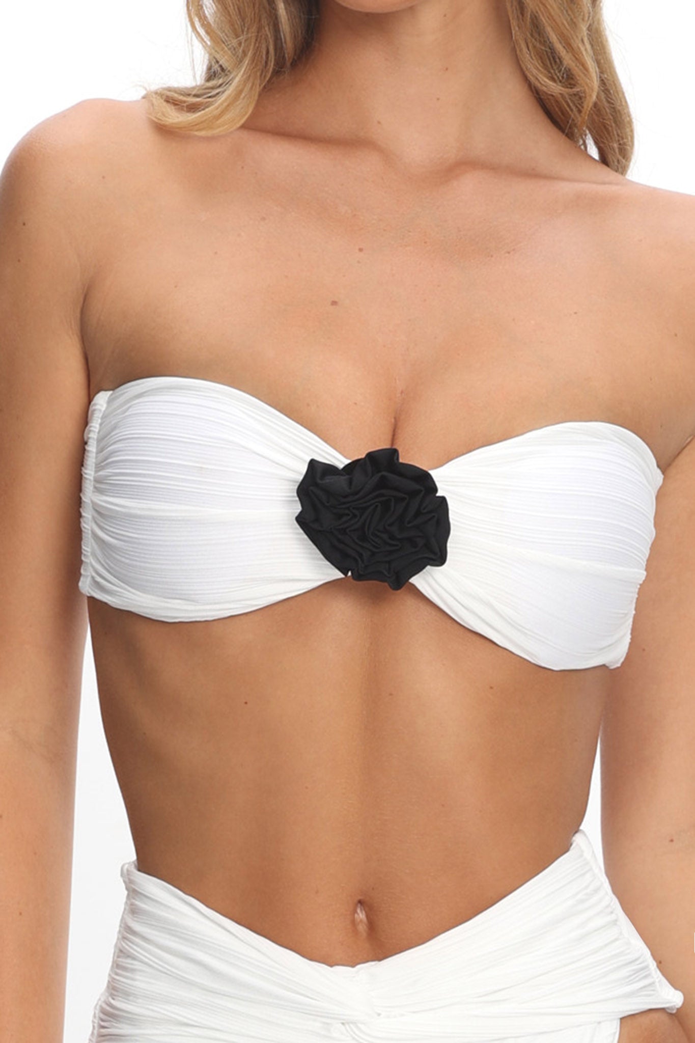 Monique Twist Bandeau Rosette Bikini Top Ivory
