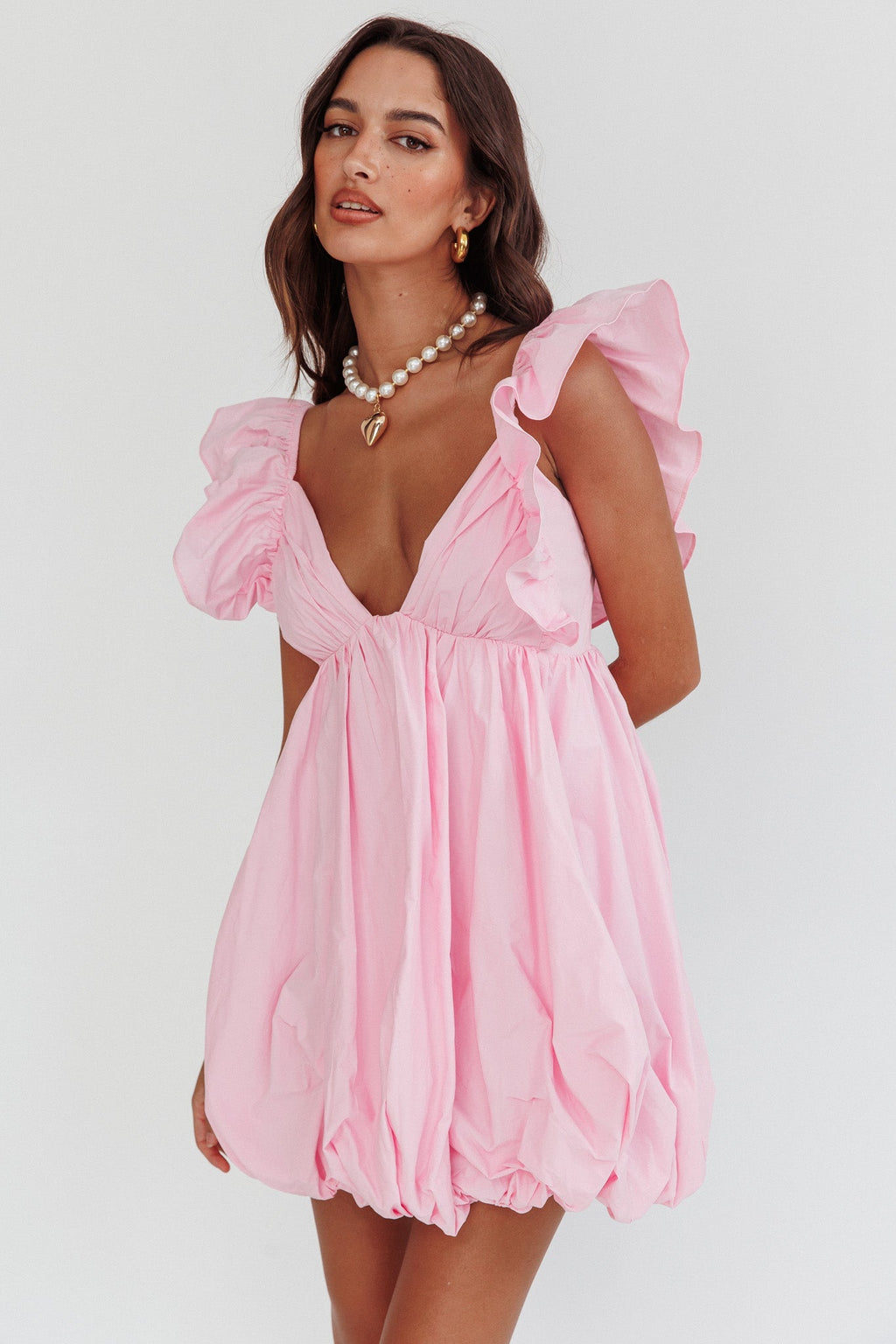 Horoscope Bubble Hem Mini Dress Blush