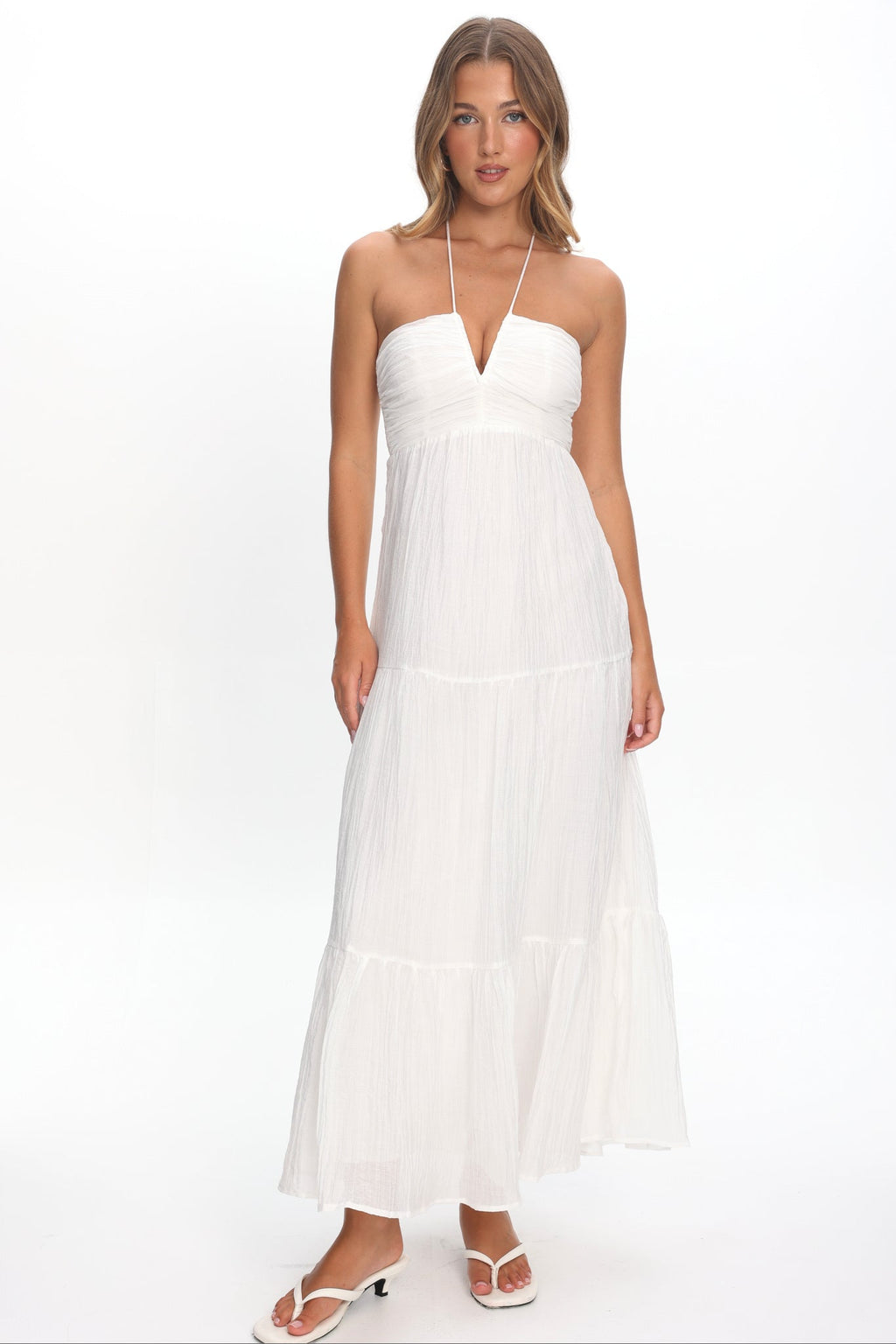Dorelle V-Bust Halter Maxi Dress White