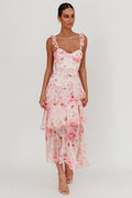 Veda Strappy Back Ruffle Maxi Dress Flowers Blush