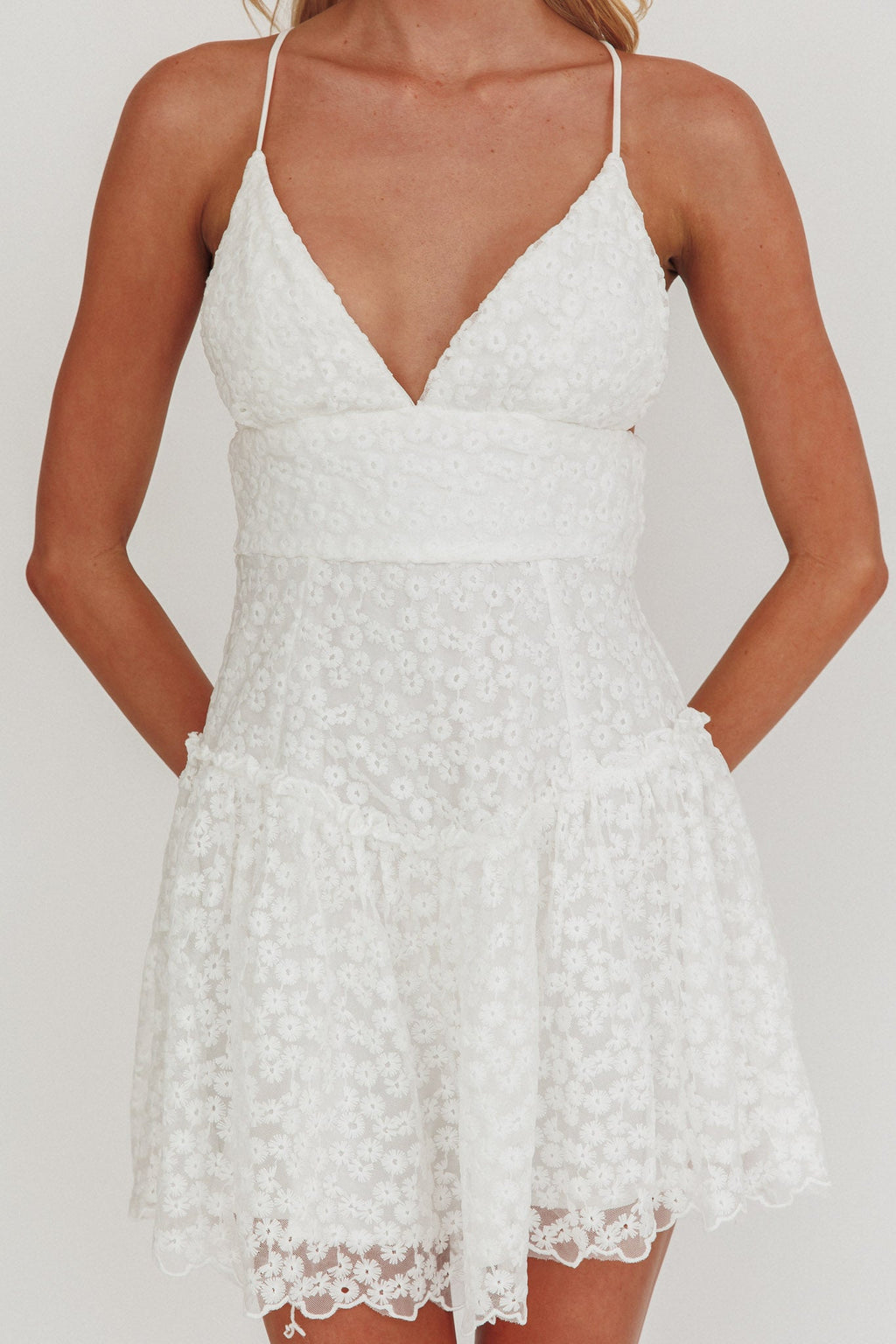 Belize Flounce Hem Mini Dress White