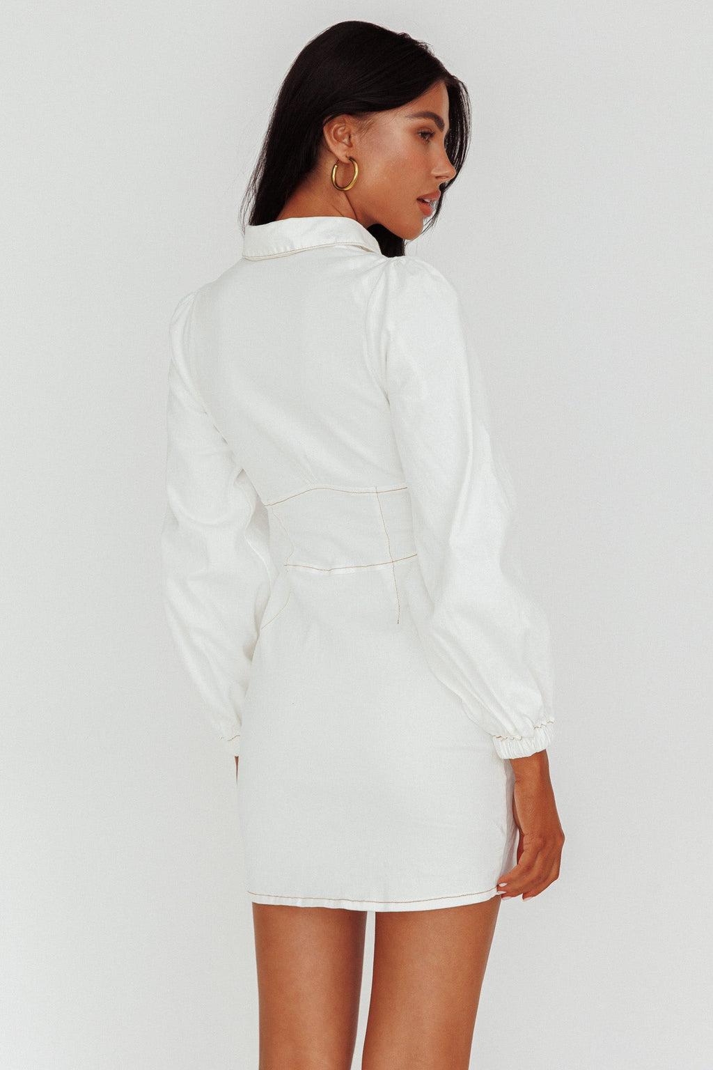 South Beach Long Sleeve Collared Mini Dress White