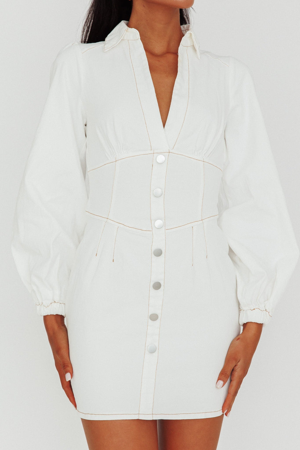 South Beach Long Sleeve Collared Mini Dress White