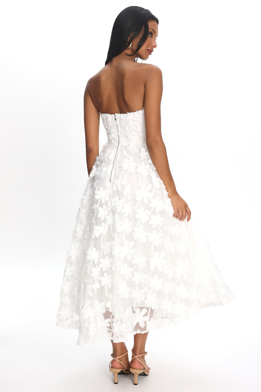 Dori Floral Embellished Midi Dress White