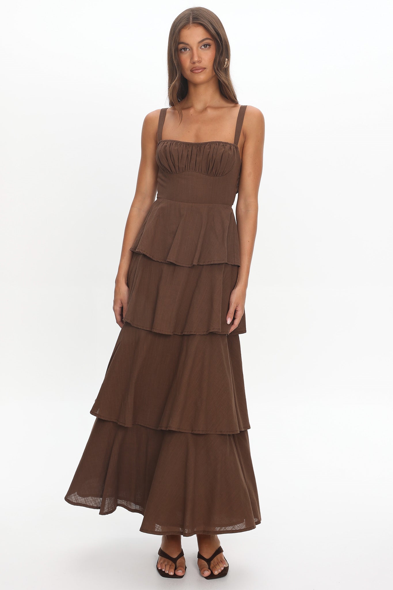 Provence Bloom Tiered Maxi Dress Chocolate