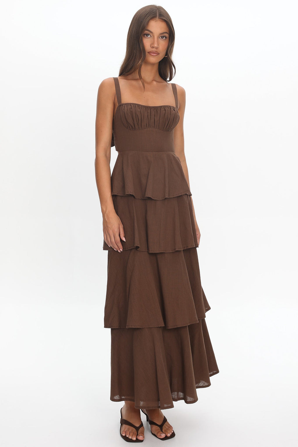 Provence Bloom Tiered Maxi Dress Chocolate
