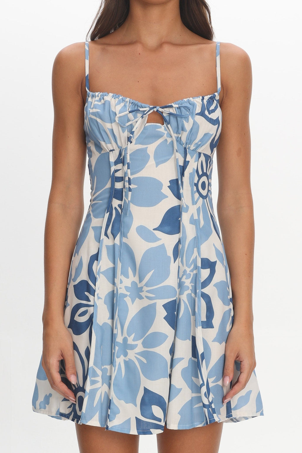 Doe Tied Bust Mini Dress Print Floral Blue