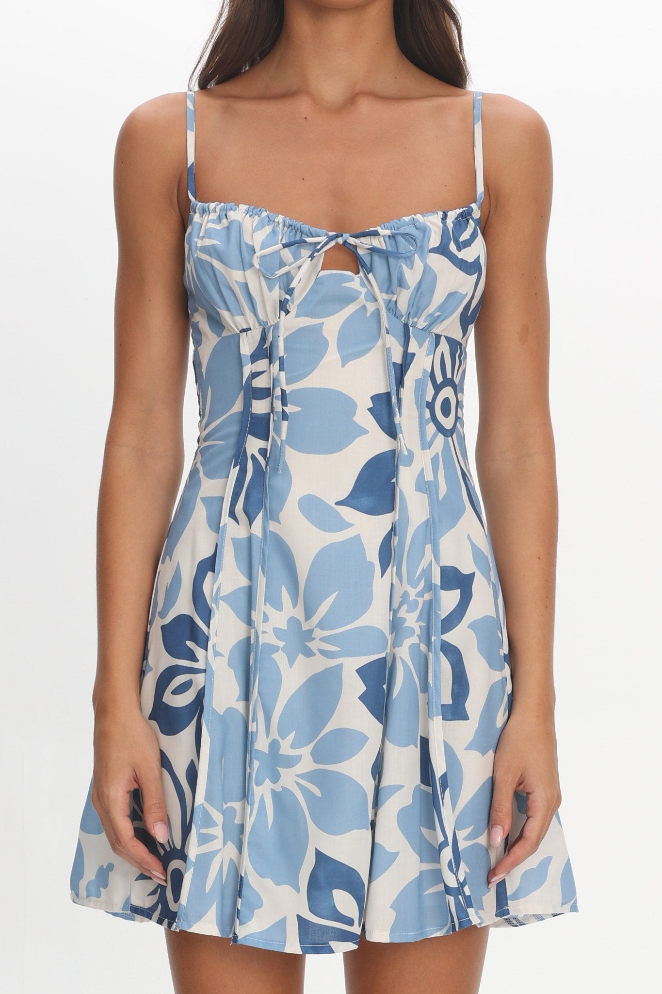 Doe Tied Bust Mini Dress Print Floral Blue