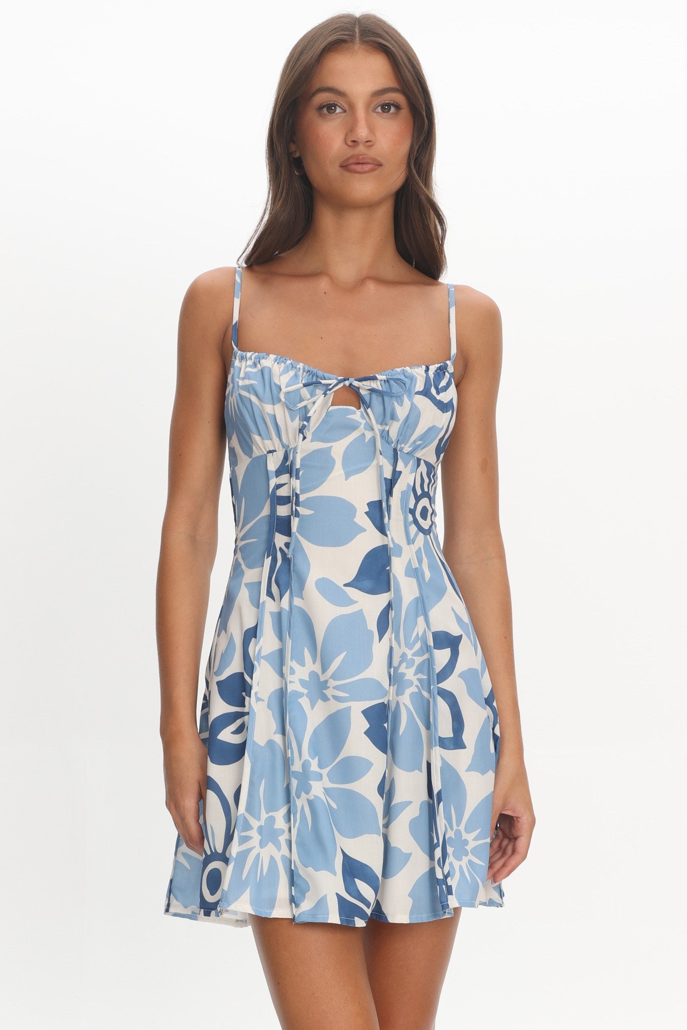 Doe Tied Bust Mini Dress Print Floral Blue