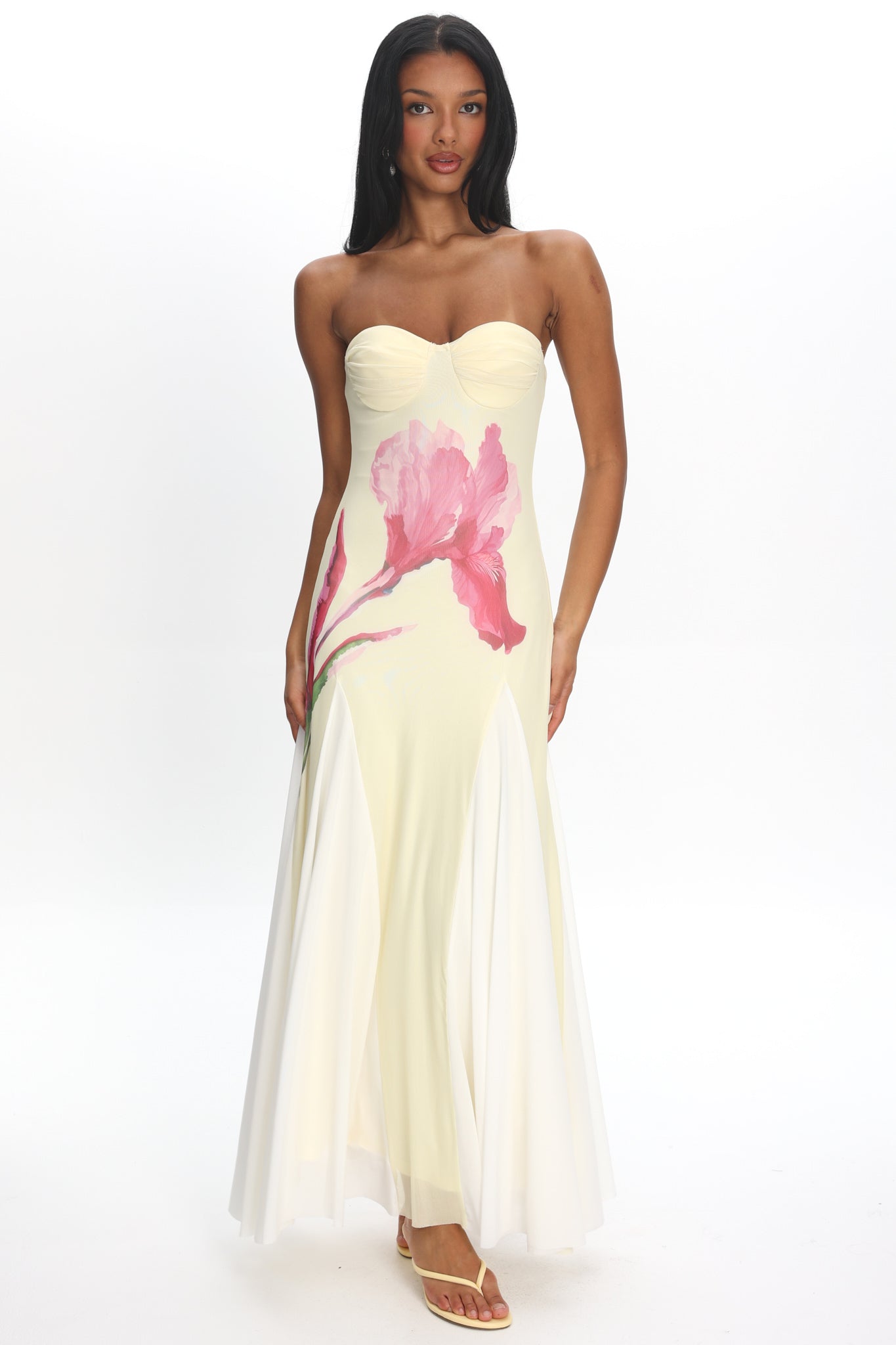 All Mine Godet Hem Maxi Dress Flower Lemon