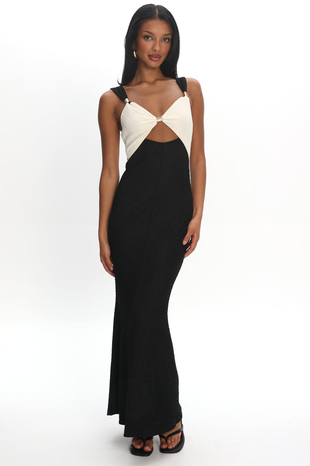 Freyja Contrast Maxi Dress Oyster/Black