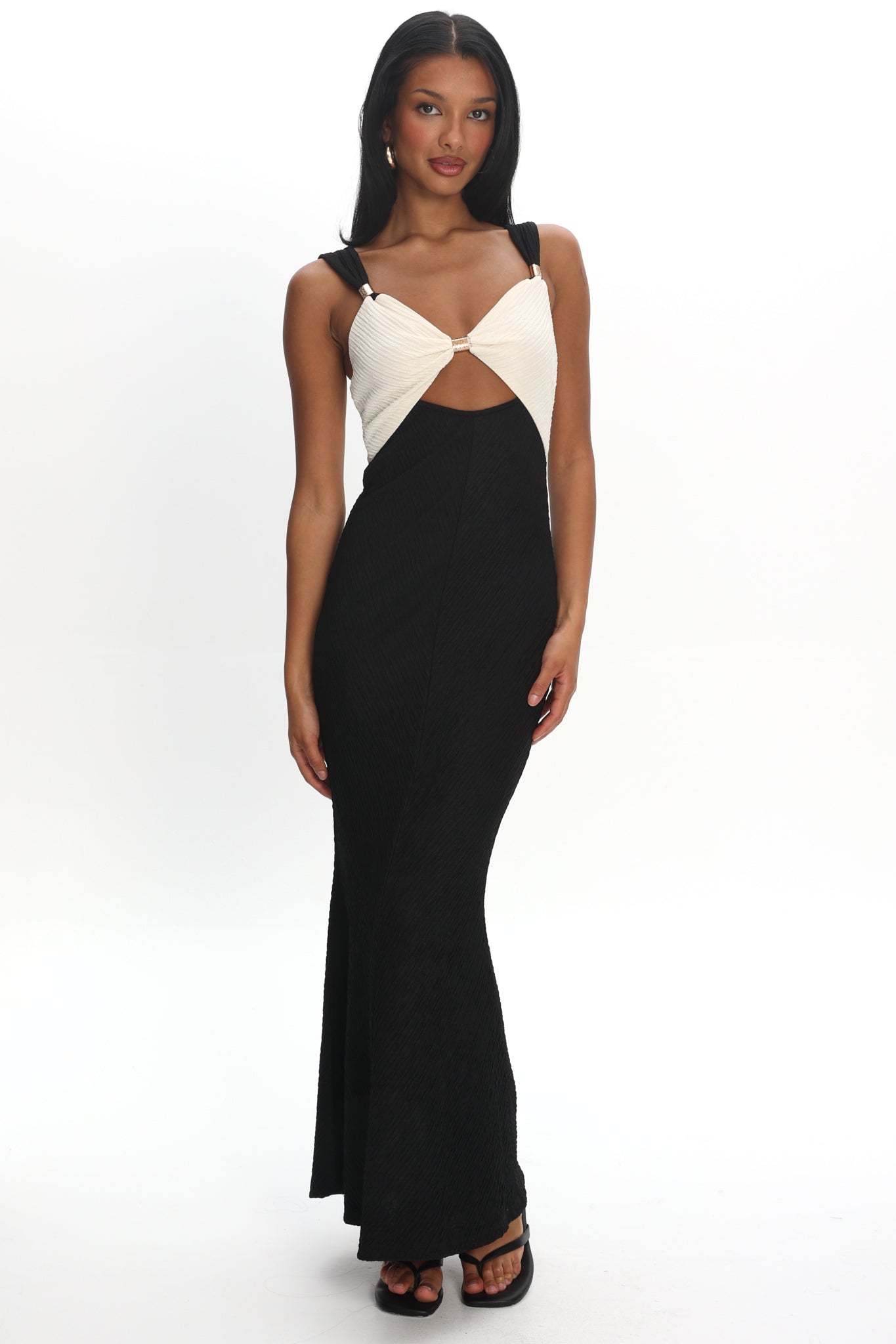 Freyja Contrast Maxi Dress Oyster/Black